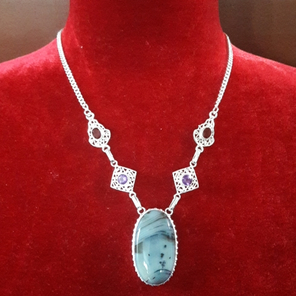 Sterling Silver Agate Necklace - Picture 8 of 8
